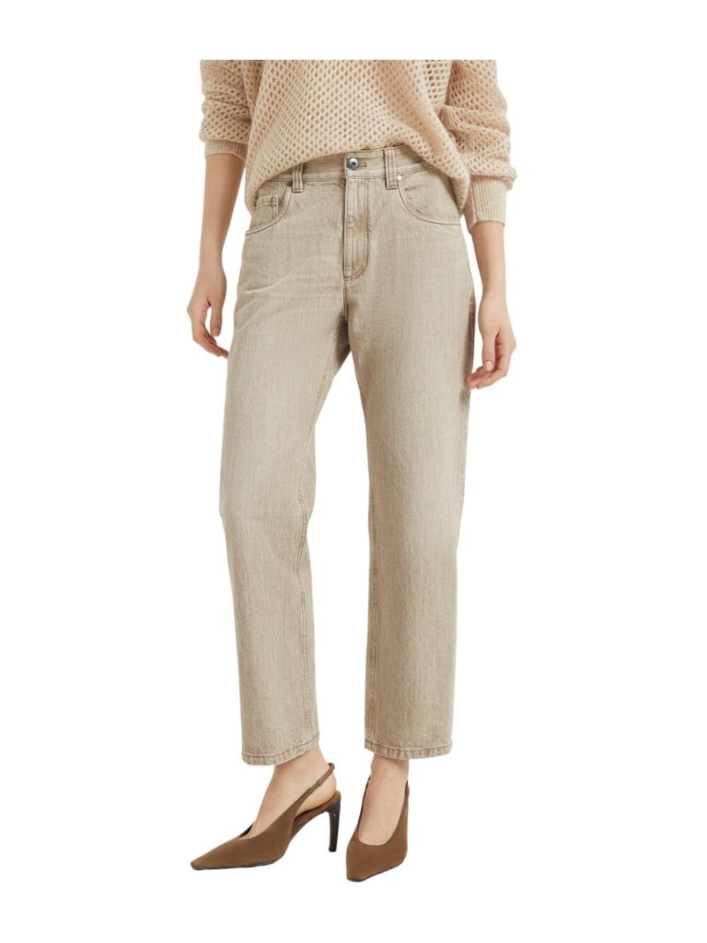 Brunello Cucinelli Straight Leg Boyfriend Jean in Beige